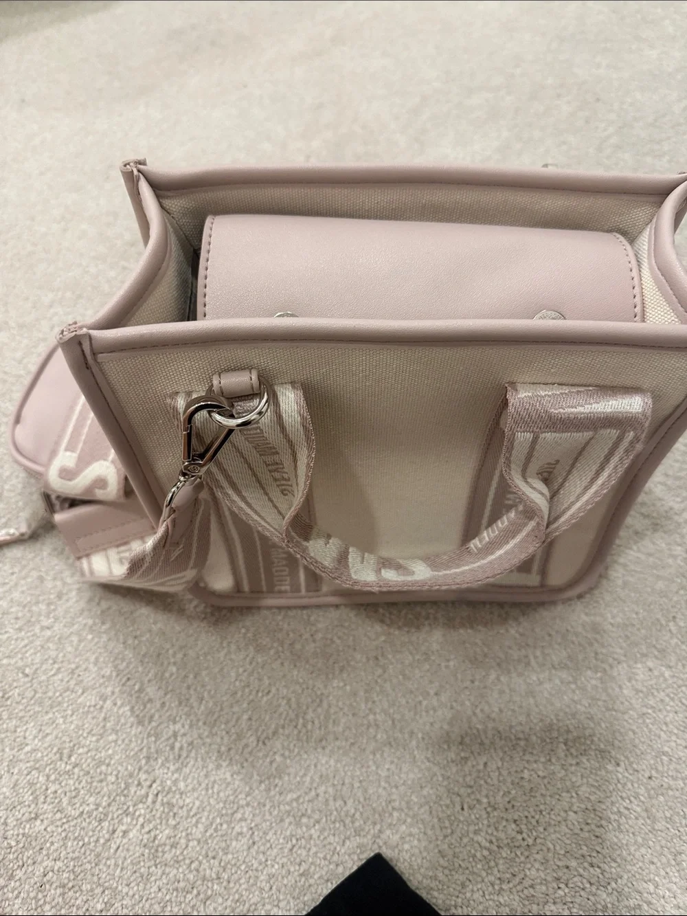 Steve Madden Cream Canvas Tote with Dusty Pink Trim - Picture 2 of 3